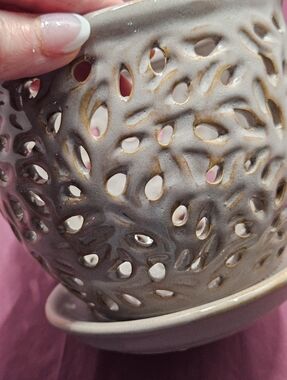 5" Ceramic Orchid Pot w/ Holes and Attached Saucer